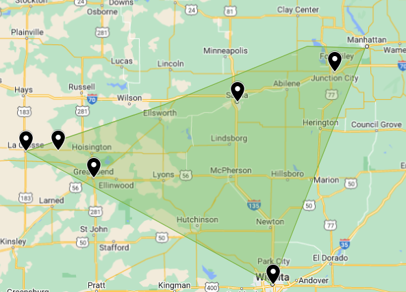 A map of the service area for World Pest Control.
